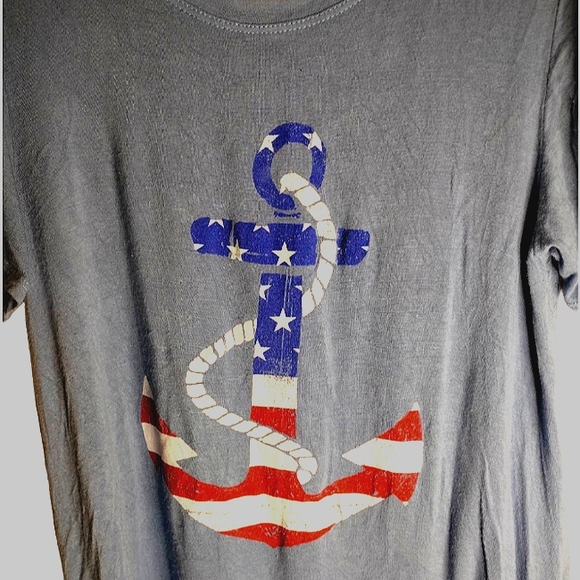 STITCH WURKS | Red,White,Blue Distressed Nautical Cold Shoulder Top | Large - Picture 2 of 5